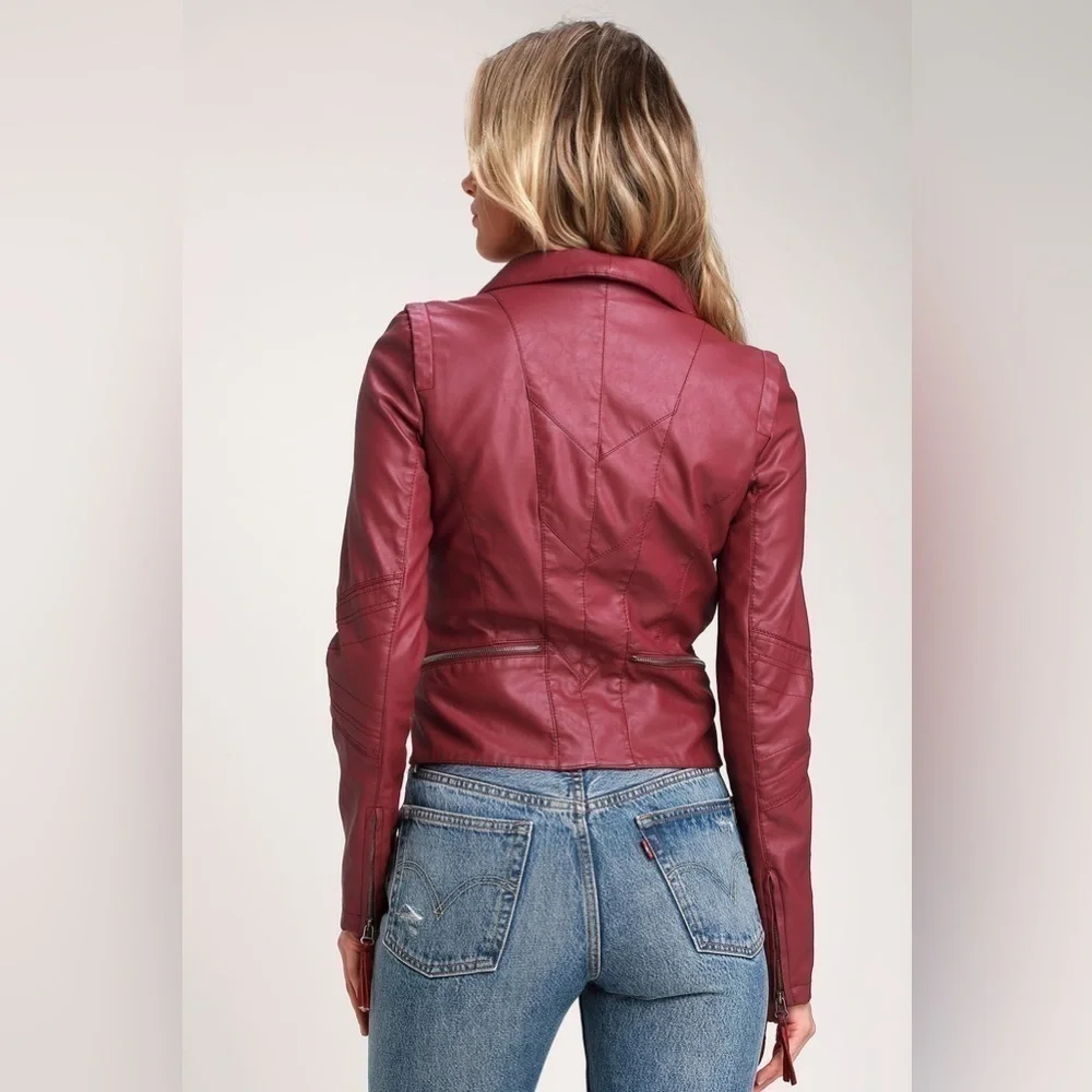 LULU’S Up On A Tuesday Burgundy Vegan Leather Jacket